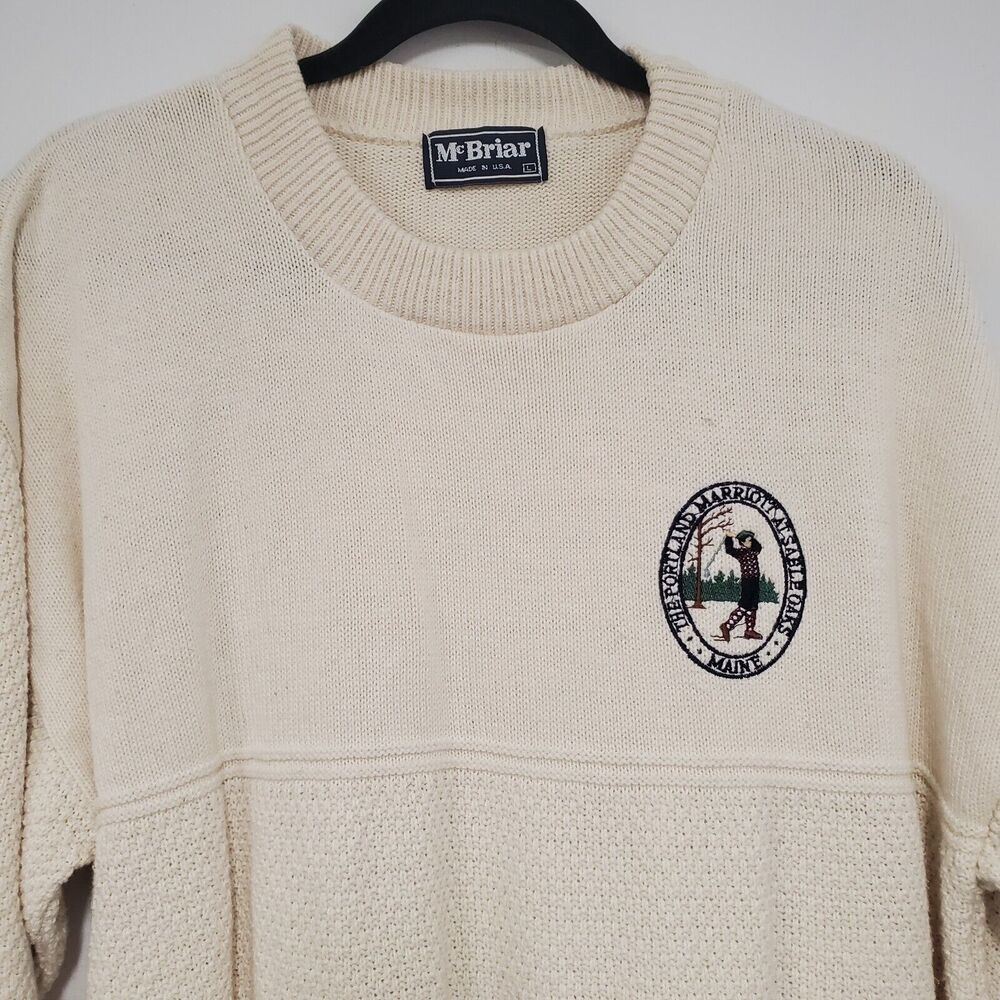 Maine Sable Oaks Sweater Men's L Cream Knit Cotton Preppy Golf Old Money McBriar